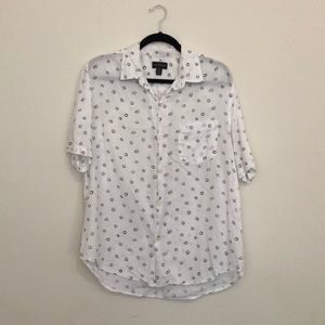White Patterned Short Sleeve Button Up